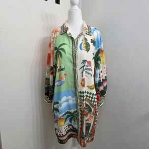 Missing Belt Red and Orange Casual Button Down Shirt with Artistic Design